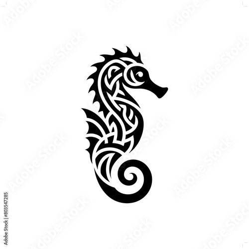 Seahorse silhouette in animal celtic knot, irish, nordic illustration