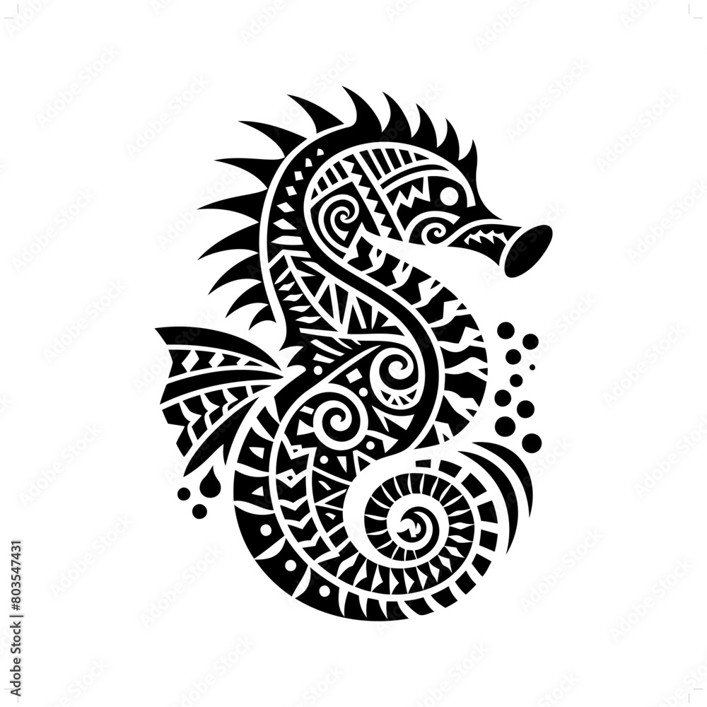 Seahorse silhouette in animal ethnic, polynesia tribal illustration
