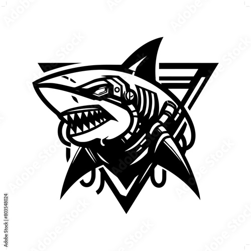 Shark silhouette in animal cyberpunk, modern futuristic illustration