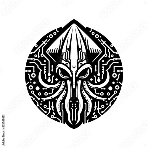 Squid silhouette in animal cyberpunk, modern futuristic illustration