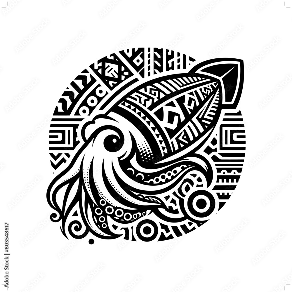 Squid silhouette in animal ethnic, polynesia tribal illustration Squid silhouette in animal ethnic, polynesia tribal illustration