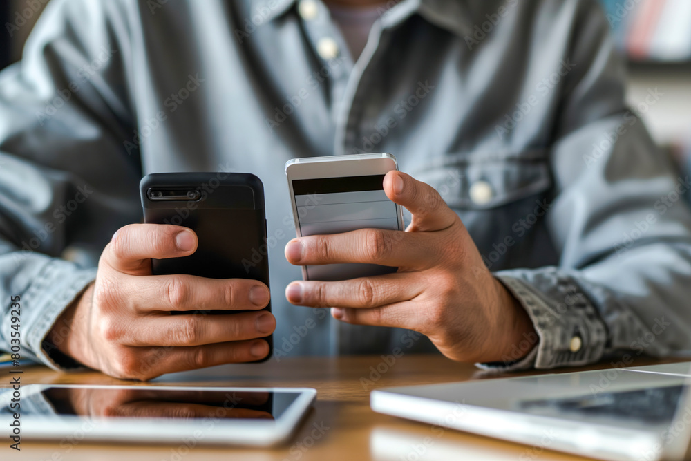 Man using smartphone for payment online shopping in website. Technology and money transfer. Shopping and online payment concept Man using smartphone for payment online shopping in website. Technology and money transfer. Shopping and online payment concept