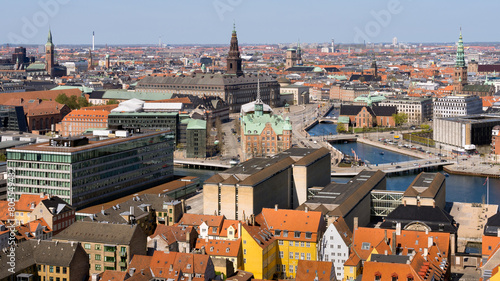Aerial view over central Copenhagen, Denmark