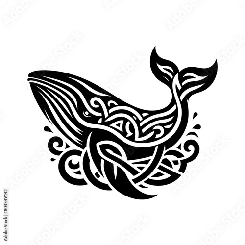 Whale silhouette in animal celtic knot, irish, nordic illustration