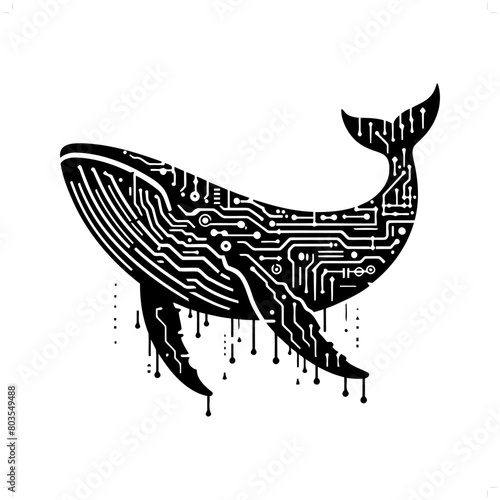 Whale silhouette in animal cyberpunk, modern futuristic illustration