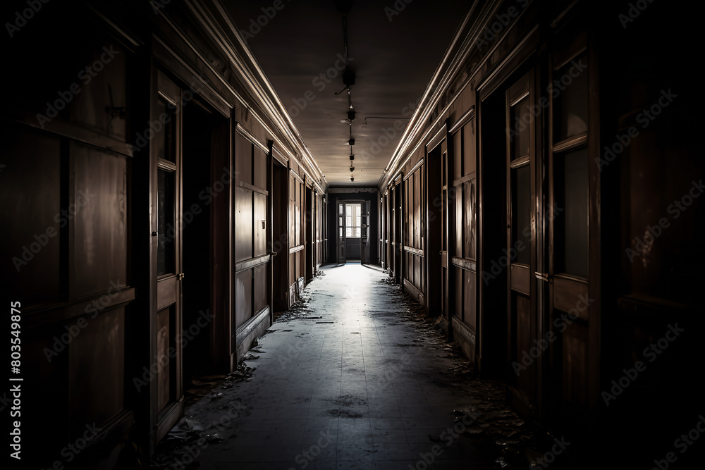 old abandoned factory hallway generative ai