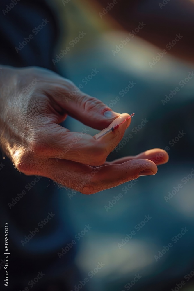 man pricking his finger to measure his glucose level