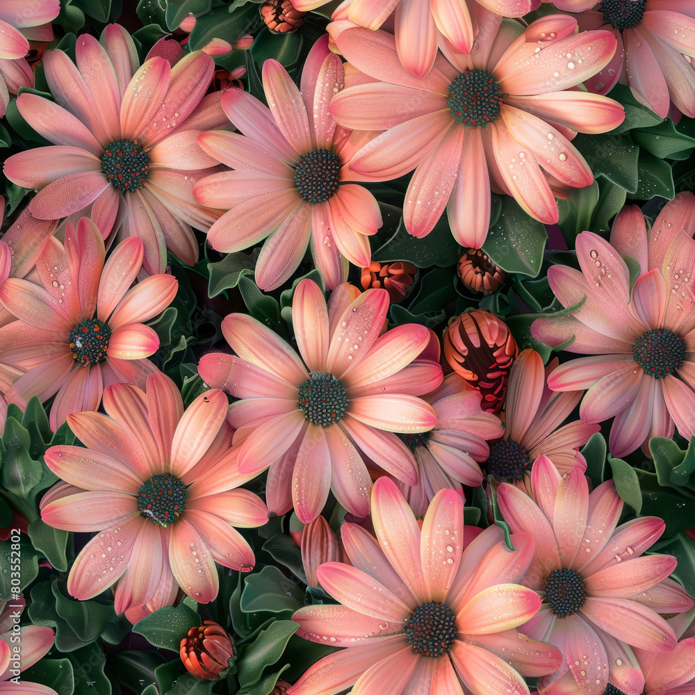 Seamless pattern of pink Transvaal daisies, closeup shot Seamless pattern of pink Transvaal daisies, closeup shot