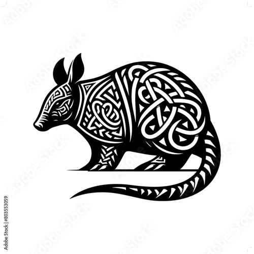 Pangolin, Armadillo silhouette in animal celtic knot, irish, nordic illustration