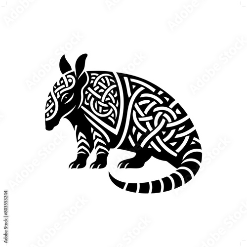Pangolin, Armadillo silhouette in animal celtic knot, irish, nordic illustration