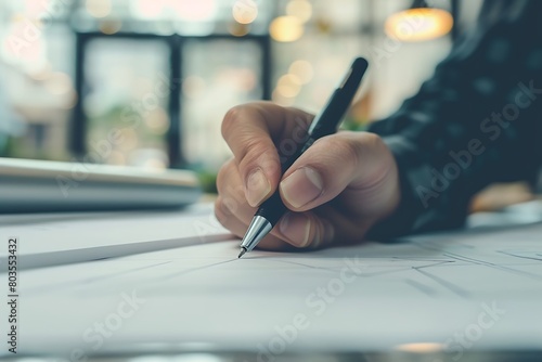 Closeup of a hand holding a pen, ready to sketch out ideas