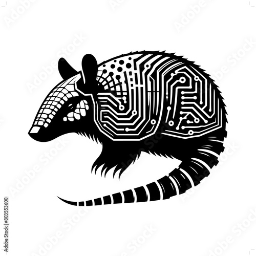 Pangolin, Armadillo silhouette in animal cyberpunk, modern futuristic illustration