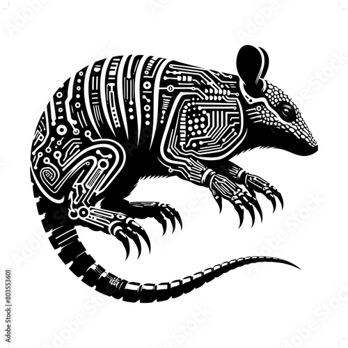 Pangolin, Armadillo silhouette in animal cyberpunk, modern futuristic illustration