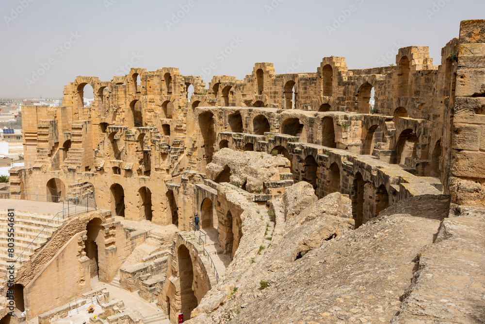 Ruins of largest colosseum in North Africa, fighting gladiat. El Jem, Tunisia, Africa