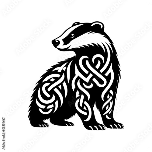 Badger silhouette in animal celtic knot, irish, nordic illustration