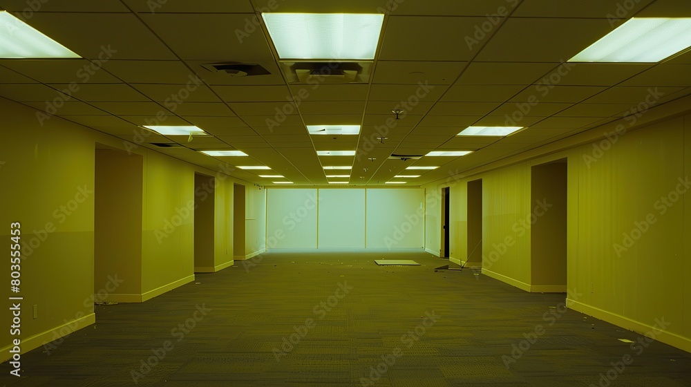 the backrooms, liminal space photography, eerie empty rooms, gray office carpet, fluorescent lights, uncanny architecture, empty yellow walls, gray carpet,