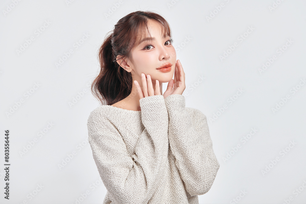 Beautiful young asian woman with clean fresh skin on white background, Face care, Facial treatment, Cosmetology, beauty and spa, Asian women portrait. Beautiful young asian woman with clean fresh skin on white background, Face care, Facial treatment, Cosmetology, beauty and spa, Asian women portrait.