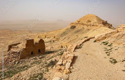 View of ruins mountain Berber village Guermassa  Tataouine  southeastern Tunisia