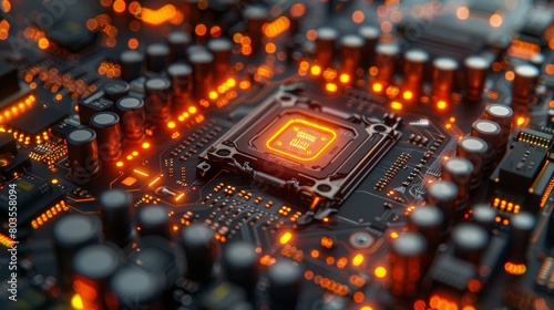 Futuristic glowing cpu on circuit board