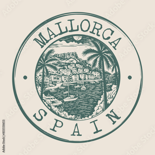 Mallorca, Spain Stamp City Postmark. Silhouette Postal Passport. Round Vector Icon. Vintage Postage Design.