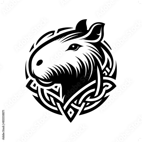 Capybara silhouette in animal celtic knot, irish, nordic illustration