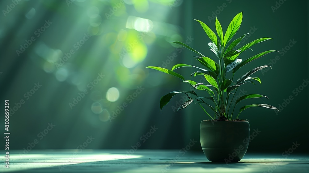 Lush potted plant in sunlight with dramatic shadows. Wellness and environmental concept. Design for natural home decoration poster. Lush potted plant in sunlight with dramatic shadows. Wellness and environmental concept. Design for natural home decoration poster.