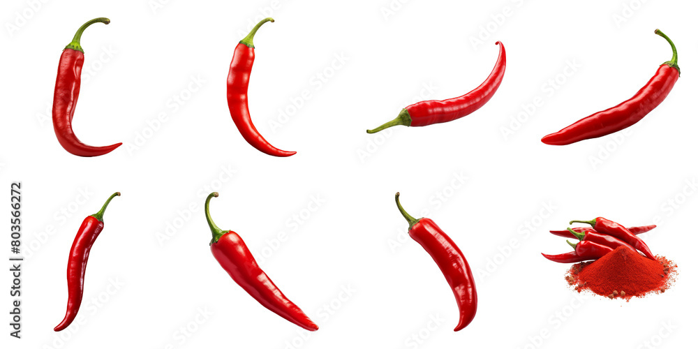 Collection of Cayenne Pepper isolated on transparent png background. Generative ai Collection of Cayenne Pepper isolated on transparent png background. Generative ai