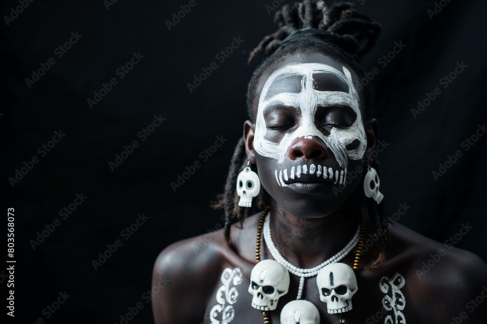Woman with warrior paint on her skin Woman with warrior paint on her skin