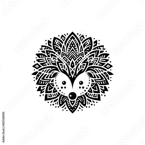 porcupine; hedgehog silhouette in bohemian, boho, nature illustration