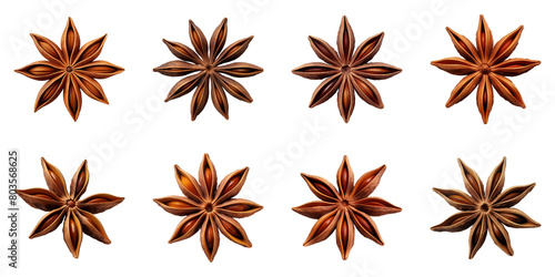 Collection of Star Anise isolated on transparent png background. Generative ai photo