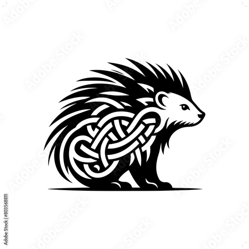 porcupine; hedgehog  silhouette in animal celtic knot, irish, nordic illustration
