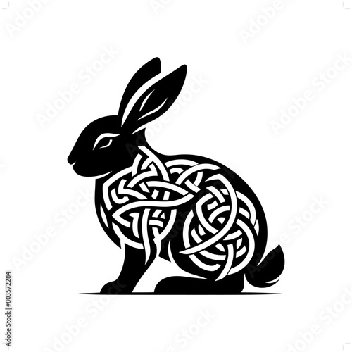 Rabbit silhouette in animal celtic knot, irish, nordic illustration