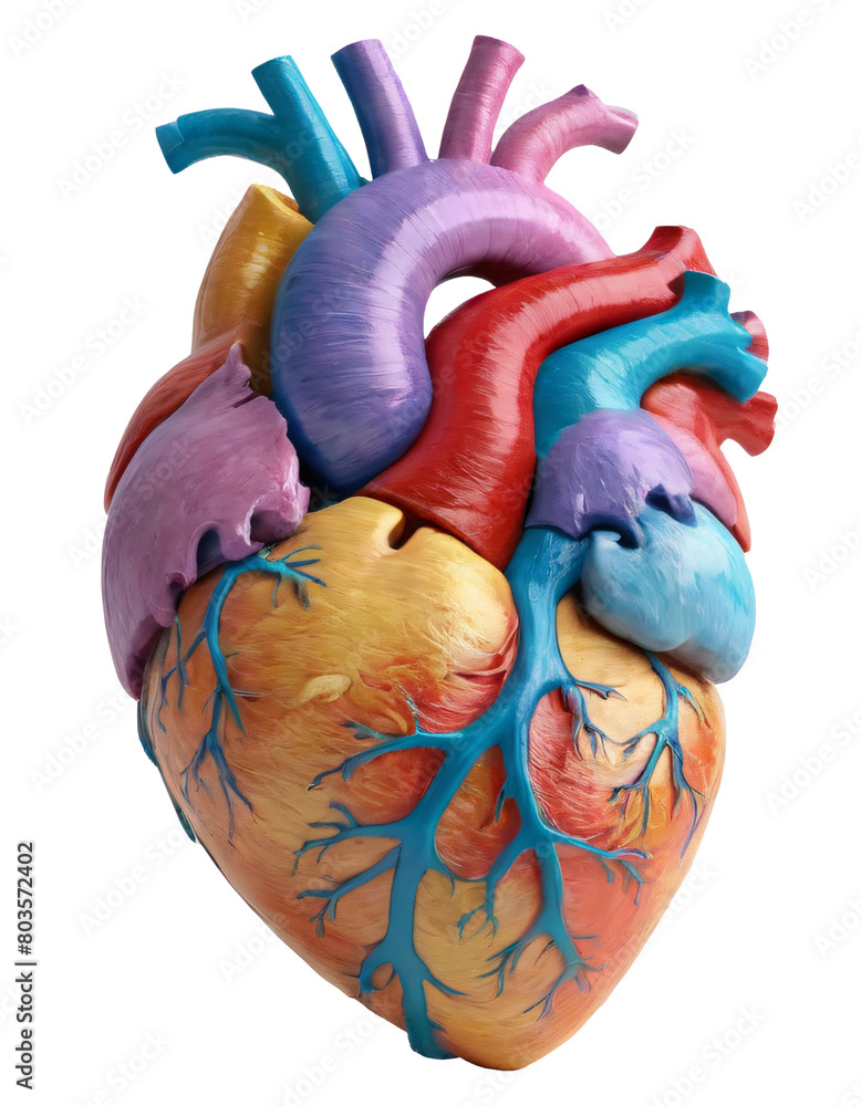 Naklejka premium Human Heart Anatomy PNG Transparent Colorful Medical Sculpture Art