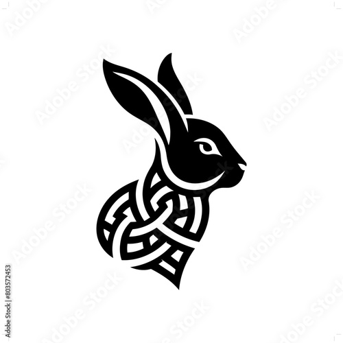 Rabbit silhouette in animal celtic knot, irish, nordic illustration