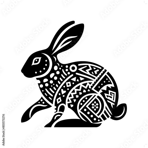 Rabbit silhouette in animal ethnic, polynesia tribal illustration