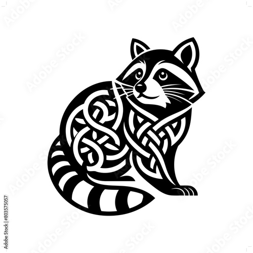 Raccoon silhouette in animal celtic knot, irish, nordic illustration