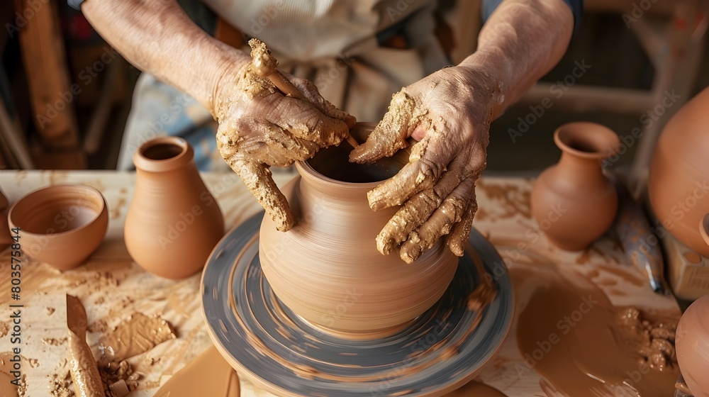 Ceramic in Motion Master Potter Shapes a Japanese Vase on the Wheel