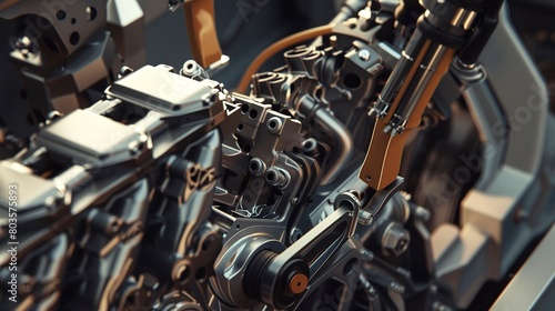 Close-up of robotic arms assembling a car engine, detailed mechanics, precise movements  © Thanthara