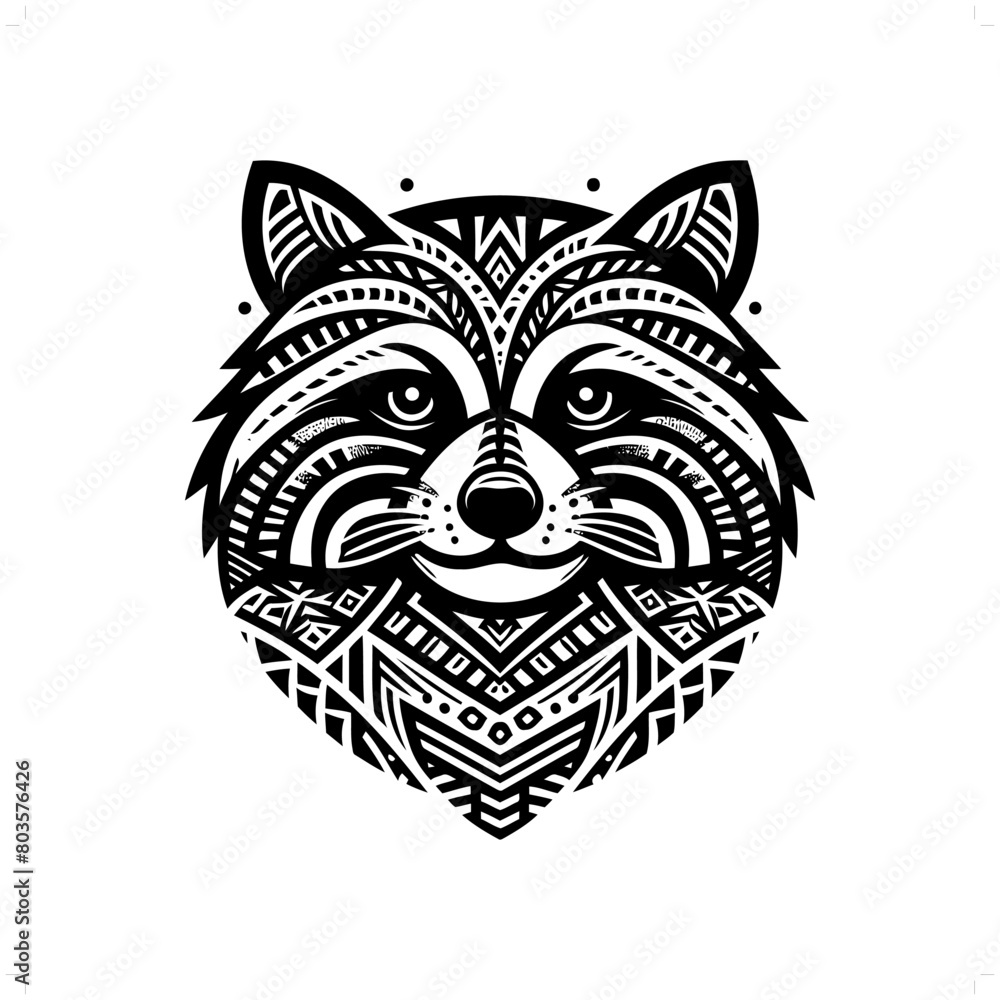 Obraz premium Raccoon silhouette in animal ethnic, polynesia tribal illustration