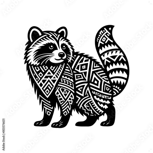 Raccoon silhouette in animal ethnic, polynesia tribal illustration