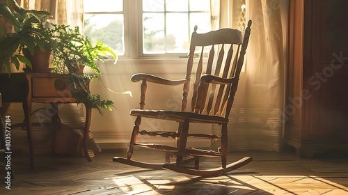 Handmade Shakerinspired Rocking Chair Basks in Warm Afternoon Sunlight