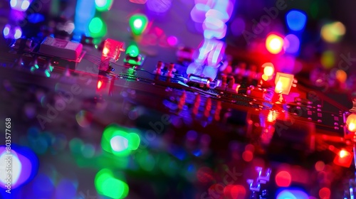 LED light production, close-up, detailed placement of LED chips, vibrant colors 
