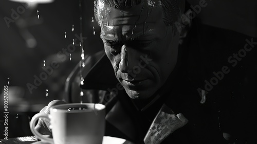 there's hot coffee dripping down a man's face, Value Study