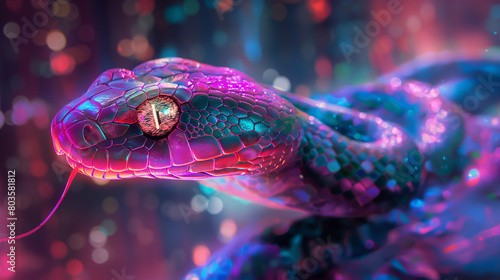 Digital painting of a snake in exciting colors.