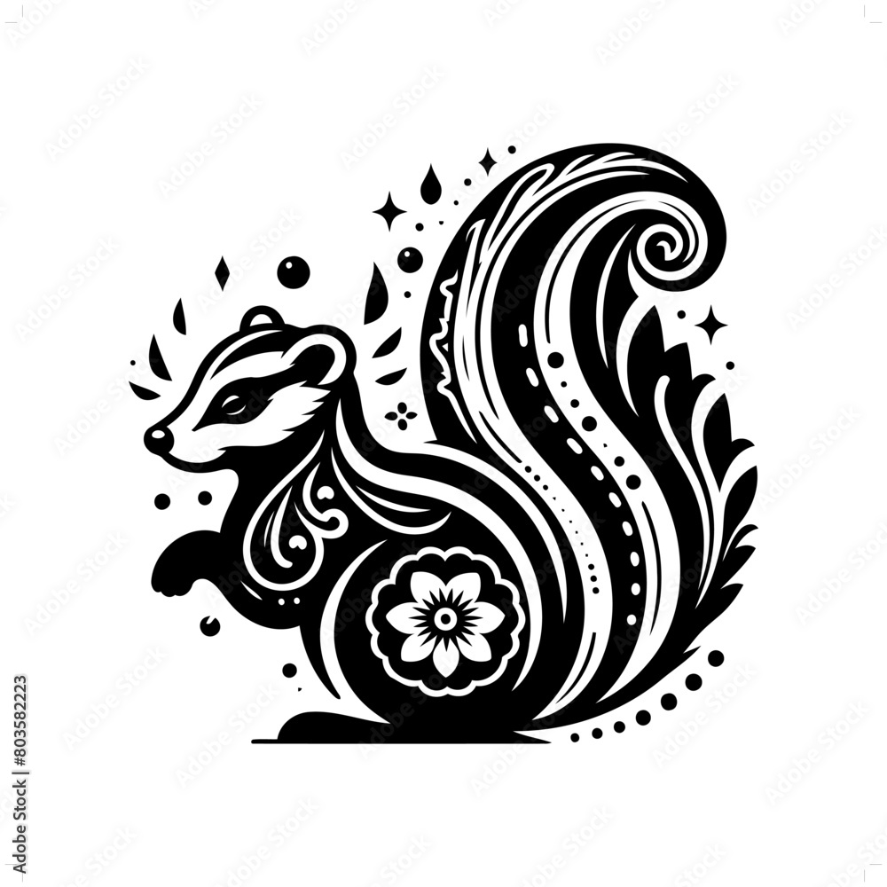 Skunk silhouette in bohemian, boho, nature illustration Skunk silhouette in bohemian, boho, nature illustration