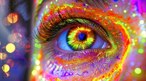 The image is a close-up of a woman s eye