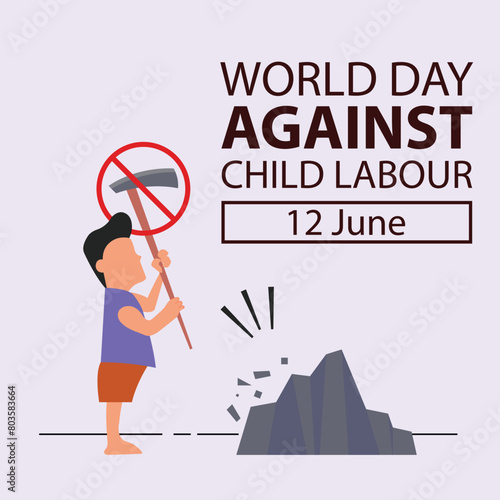 illustration vector graphic of a child is working on breaking rocks, perfect for international day, world day against child labour, celebrate, greeting card, etc.