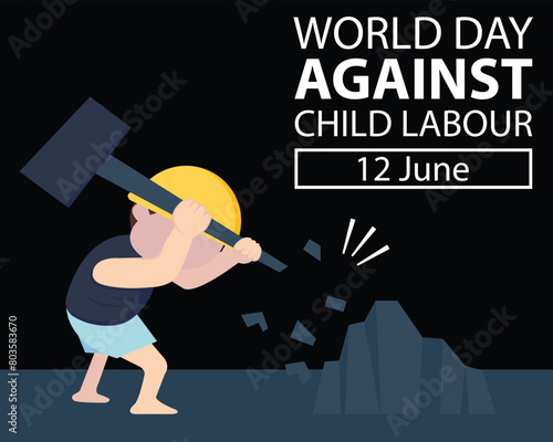 illustration vector graphic of a child works hitting the material, perfect for international day, world day against child labour, celebrate, greeting card, etc.