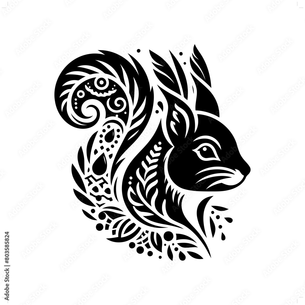 Squirrel silhouette in bohemian, boho, nature illustration Squirrel silhouette in bohemian, boho, nature illustration