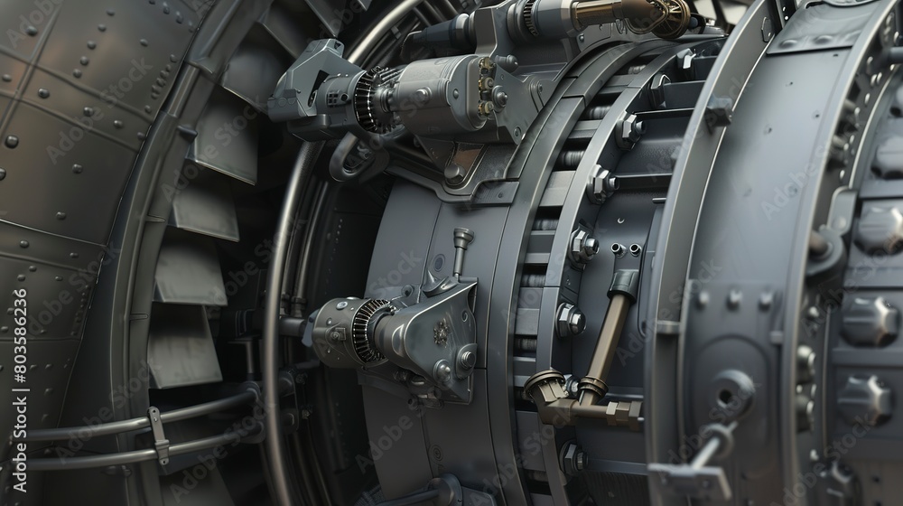Ship engine assembly, close-up, detailed components being bolted together Ship engine assembly, close-up, detailed components being bolted together